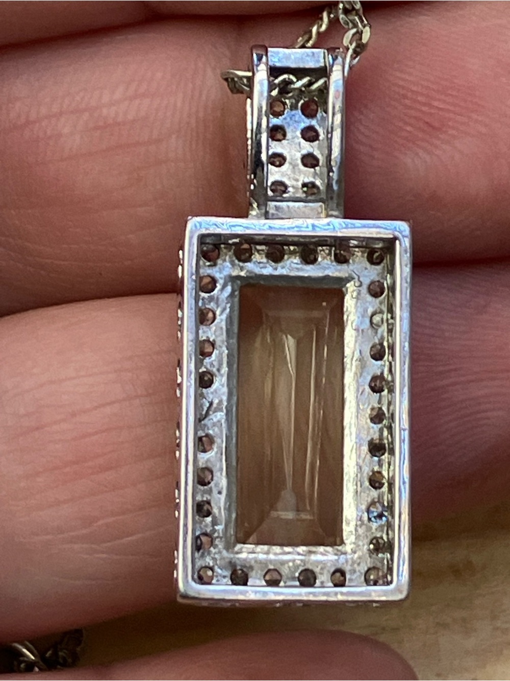 Fancy 925 Sterling Silver 18” Chain With Pendant Pale Yellow & Clear Stones - Picture 6 of 10